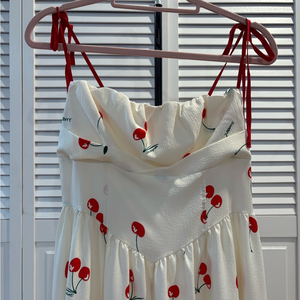 Cherry Print Dress with Red Straps